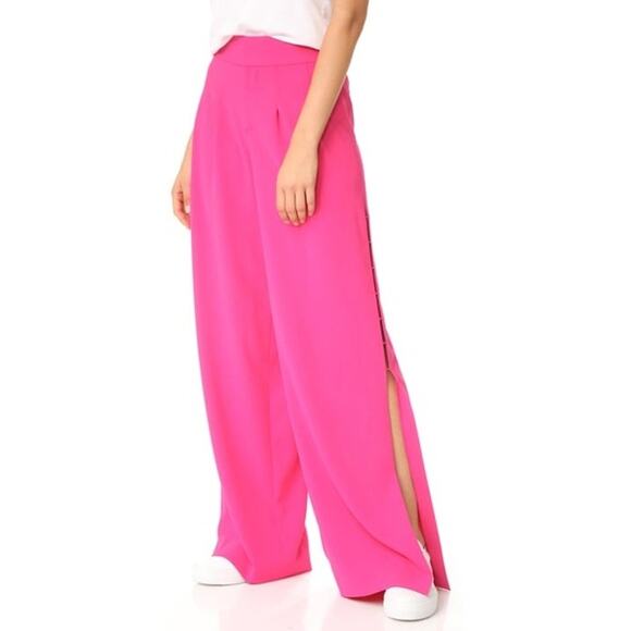 Alice + Olivia Shavon High-Waist Side Slit Pants Fuchsia Hot Pink $295 0 Pleated - Picture 1 of 11
